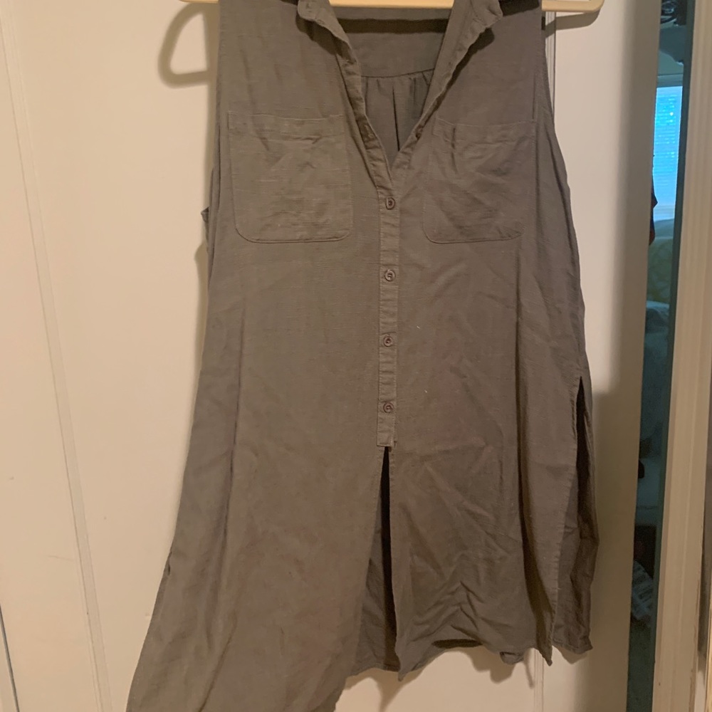 anthro olive green linen top